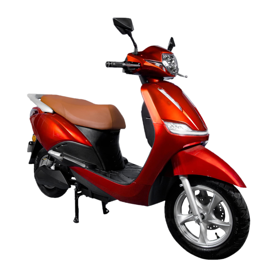 Rapiid Blade+ electric scooter, front three-quarter view showing the front disc brake