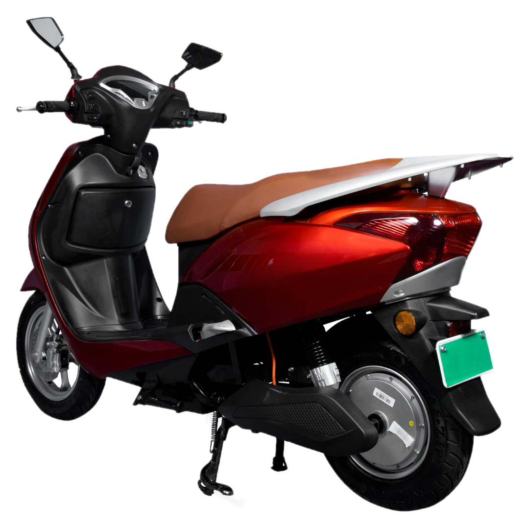 Rapiid Blade+ electric scooter in metallic red, rear three-quarter view